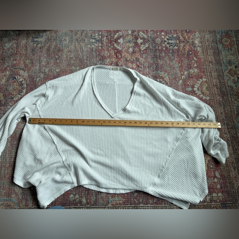 We the Free Coraline Thermal waffle White Long Soeeve Deep V neck SMALL - Picture 3 of 9
